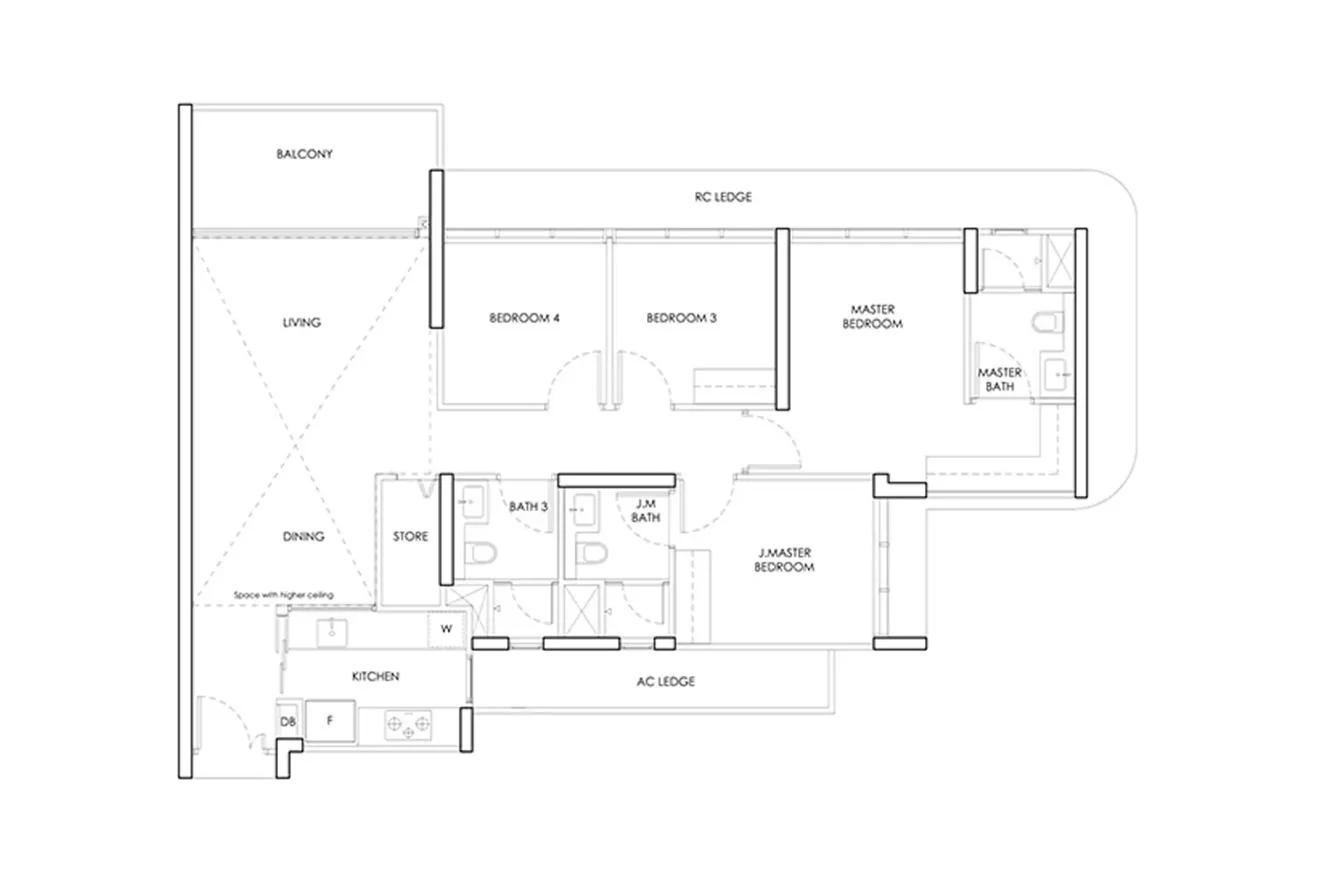 Indicative 4-bedroom layout reference for Loyang Valley Residences — template only, not the actual floor plan