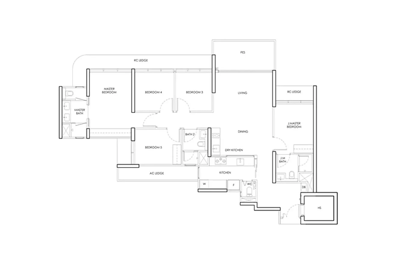 Indicative 5-bedroom layout reference for Loyang Valley Residences — template only, not the actual floor plan