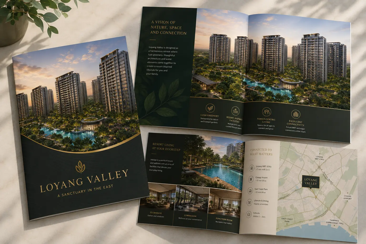 Loyang Valley Residences e-brochure cover and interior spreads showing the development concept, facilities and location map