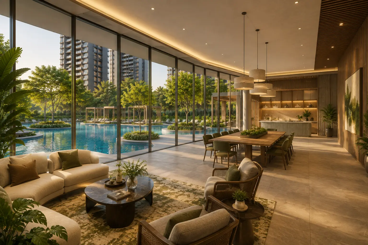 Loyang Valley Residences — clubhouse and function room concept overlooking the pool, Loyang, Singapore